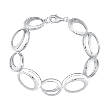 Sølv armbånd med store ovale led i kæde og synlig lås øverst, fra Støvring Design.