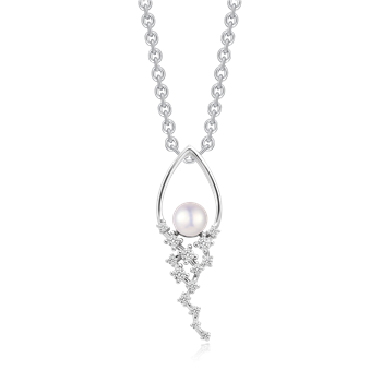 Halskæde i rhodineret sterling sølv med zirkonia, 32 x 10 mm – Støvring Design