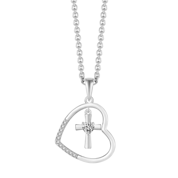 Halskæde i rhodineret sterling sølv med klar hjerte zirkonia, 45 cm – Støvring Design