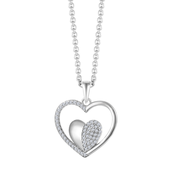 Halskæde i rhodineret sterling sølv med klar hjerte zirkonia, 45 cm – Støvring Design