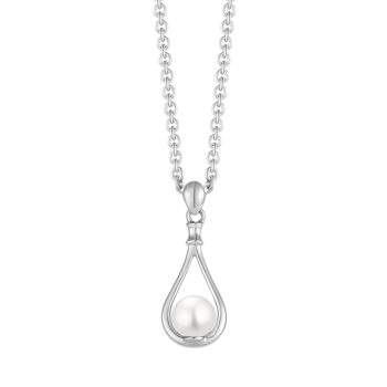 Halskæde i rhodineret sterling sølv med klar dråbe ferskvandsperle, 45 cm – Støvring Design