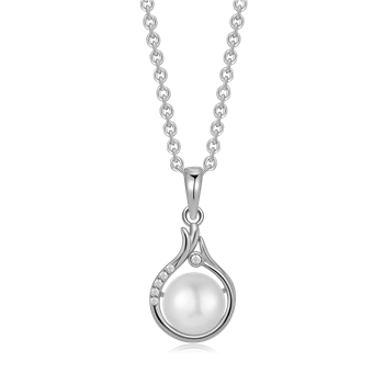 Halskæde i rhodineret sterling sølv med zirkonia, 16,5 x 11 mm – Støvring Design