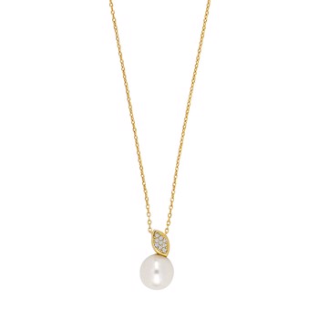 Vedhæng i 14 karat guld med diamant 0,045 ct W/SI og perle fra Siersbøl – forhandlet hos Houmann.dk