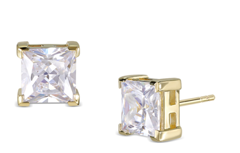 Ørestikker i forgyldt sølv med zirkonia, 7x7 mm – Støvring Design