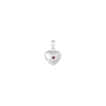 Vedhæng med hjerte i rhodineret sterling sølv og rubin, 17x10 mm fra Siersbøl – forhandlet hos Houmann.dk