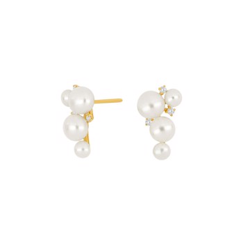 Ørestikker i 14 karat guld med diamant 0,09 ct og ferskvandsperler fra Siersbøl – forhandlet hos Houmann.dk