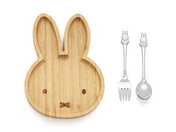 Noa Kids bambusplade med Miffy + bestik, 2 stk., rustfrit stål