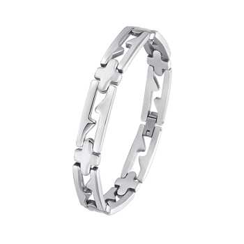 Armbånd med aflange led og plusformede elementer, poleret metalfinish, fra Støvring Design.