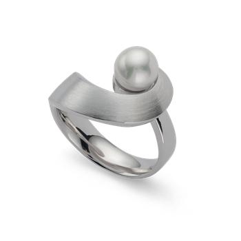 Ring i rhodineret 925 sterling sølv med kulturperle 2,89 ct, mat/poleret – Bastian Inverun