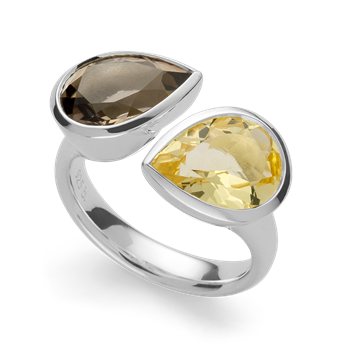 Ring i rhodineret 925 sterling sølv med champagnekvarts 2,74 ct og røgkvarts 2,94 ct – Bastian Inverun