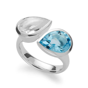 Ring i rhodineret 925 sterling sølv med blå topas 2,89 ct og krystalkvarts 2,39 ct – Bastian Inverun