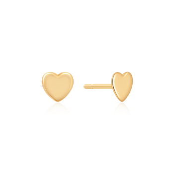 Guld ørestikker formet som hjerter med glat, skinnende overflade og post-back design.
