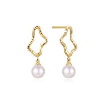Ørestikker i 8 karat guld med ferskvandsperle, 7 x 5 mm – Støvring Design