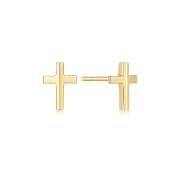 Guld ørestikker formet som kors, fra Støvring Design. Enkel og elegant stil.
