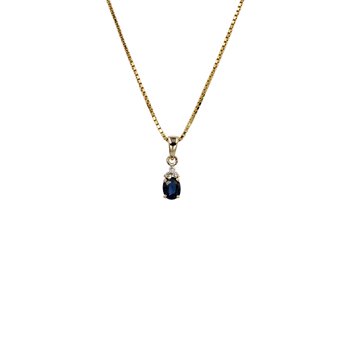 L&G vedhæng 14 karat guld safir med brill 0,03 carat Wsi med sølv forgyldt kæde