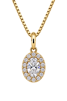 Vedhæng 14 karat ELEGANCE oval brillant 0,30 carat + 0,22 brillanter rundt WSI med sølv forgyldt kæde, fra L&G