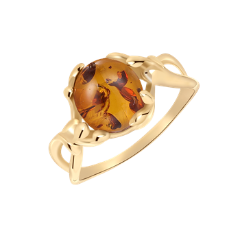 Elegant guldring med stor ravfarvet sten og snoet design, fra Støvring Design.