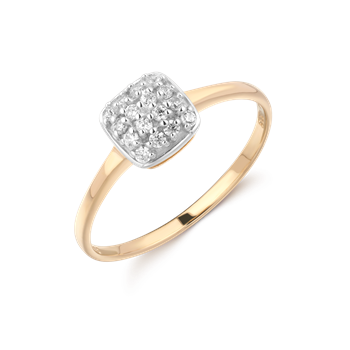 Elegant guld ring med firkantet top, besat med små sten og glat, poleret ringbånd.