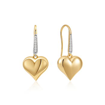 Ørehængere i 8 karat guld med gul hjerte zirkonia, 13 x 12 mm – Støvring Design
