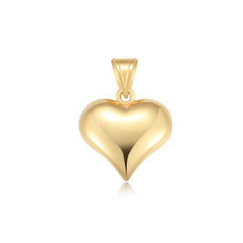 Guld hjertevedhæng med glat overflade og dybde. Har en løkke til kæde. Fra Støvring Design.