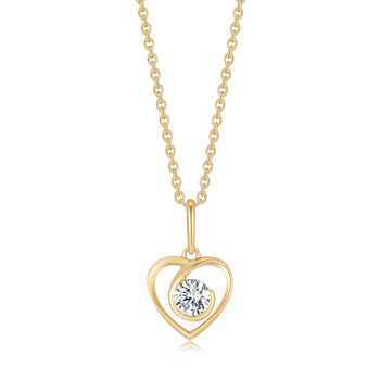 Halskæde i 8 karat guld med gul hjerte zirkonia, 45 cm – Støvring Design