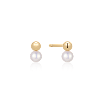 Ørestikker i 14 karat guld med ferskvandsperle, 5 x 3 mm – Støvring Design
