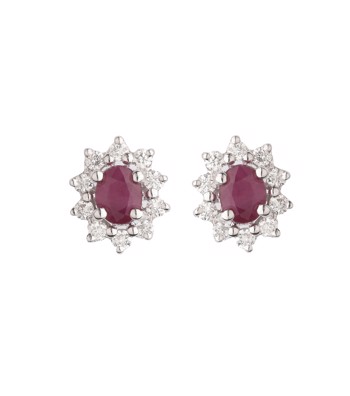 L&G ørestik 14 karat hvidguld rosét 0,19 Wsi rubin 0,52ct