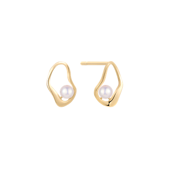 Ørestikker i 14 karat guld med ferskvandsperle, 7 x 3 mm – Støvring Design