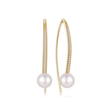 Ørehængere i 14 karat guld med perle, 40 x 13 mm – Støvring Design