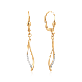 Ørehængere i 14 karat guld med zirkonia, 25 x 5 mm – Støvring Design