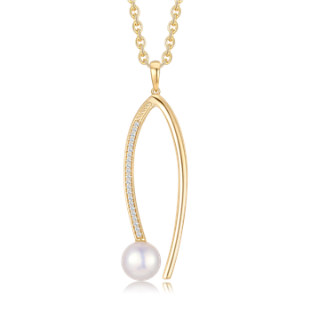 Halskæde i 14 karat guld med perle, 40 x 13 mm – Støvring Design