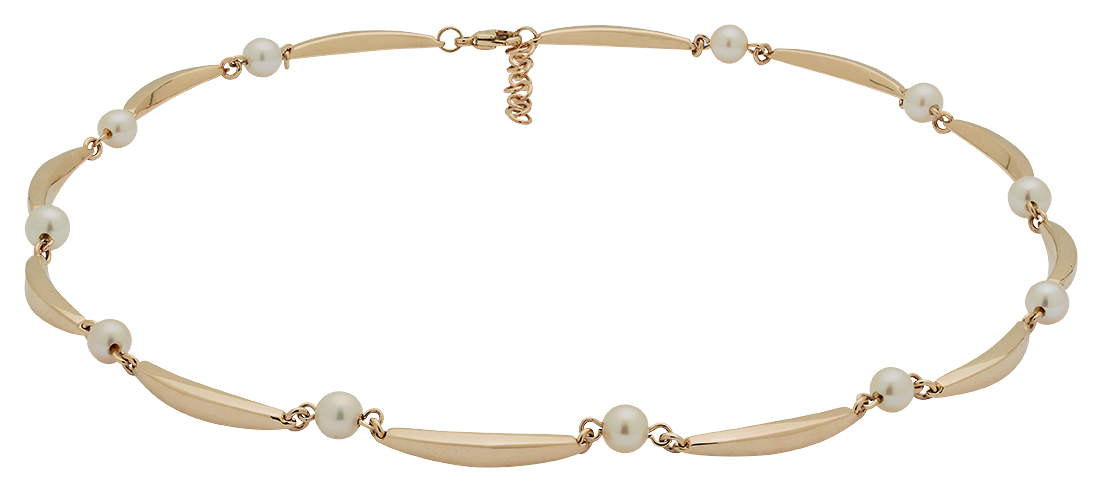 Collier med banan & perle i 8 karat guld, 42+3 cm fra Siersbøl – forhandlet hos Houmann.dk