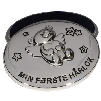 Noa Kids forsølvet æske "Min første hårlok" bamse