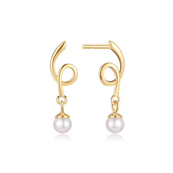 Ørestikker i forgyldt sølv med ferskvandsperle, 13 x 4 mm – Støvring Design