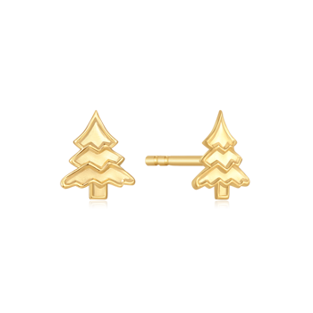 Guldfarvede ørestikker formet som små juletræer med zigzag-detaljer. Elegant og festligt design.