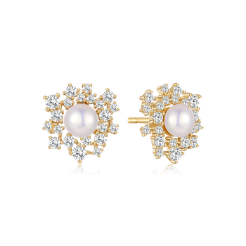 Ørestikker i forgyldt sølv med zirkonia, 14 x14 mm – Støvring Design
