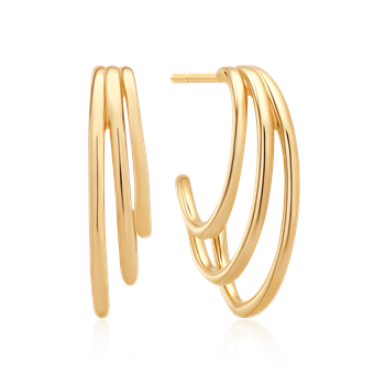 Sølvforgyldte ørestikker med tre glatte ringe, elegant og skinnende design fra Støvring Design.