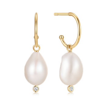 Creoler i forgyldt sølv med ferskvandsperle, 11 x 9 mm – Støvring Design