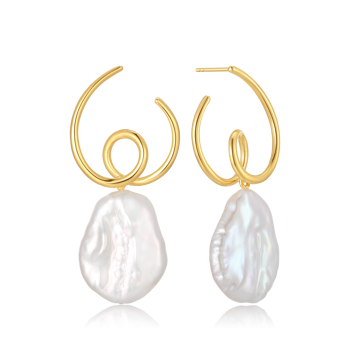 Ørestikker i forgyldt sølv med perle, 23,5 x 22 mm – Støvring Design