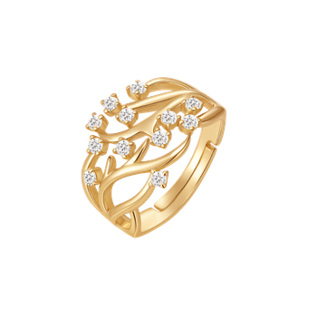 Sølvforgyldt ring med vinstok-design, små runde sten og åbent, luftigt udseende fra Støvring Design.