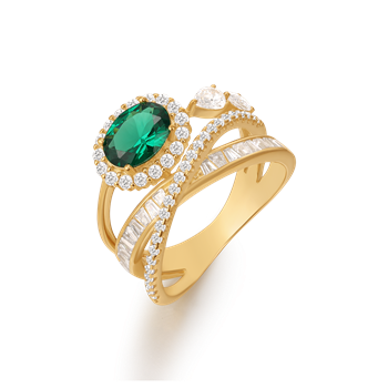 Ring i forgyldt sølv med zirkonia, 8 x 6 mm – Støvring Design