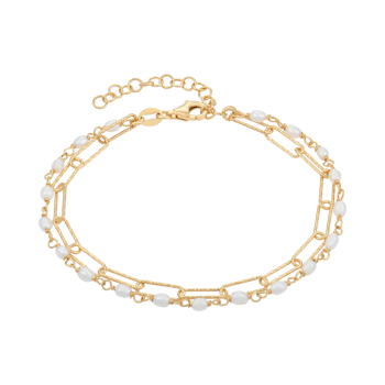 Armbånd i forgyldt sølv med klar ferskvandsperle – Støvring Design