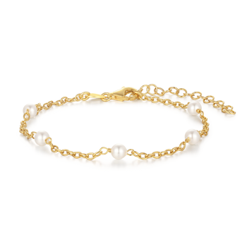Armbånd i forgyldt sølv med klar ferskvandsperle – Støvring Design