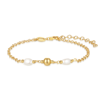 Elegant armbånd med ferskvandsperler og guldkugle