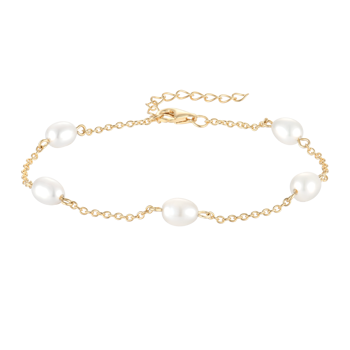 Armbånd i forgyldt sølv med klar oval perle – Støvring Design