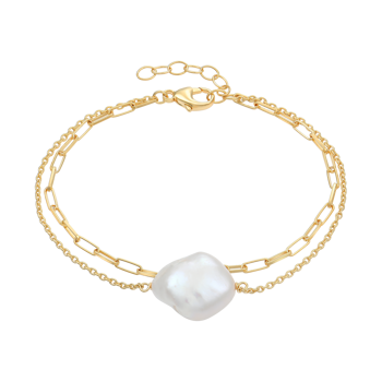 Armbånd i forgyldt sølv med klar ferskvandsperle – Støvring Design