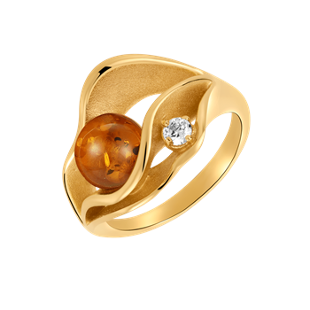 Ring i forgyldt sølv med blomst – Støvring Design