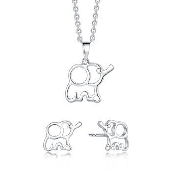 Smykkesæt i rhodineret sterling sølv med elefant – Støvring Design