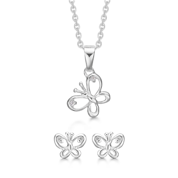 Smykkesæt i rhodineret sterling sølv med klar zirkonia, 45 cm – Støvring Design
