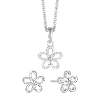 Smykkesæt i rhodineret sterling sølv med blomst – Støvring Design